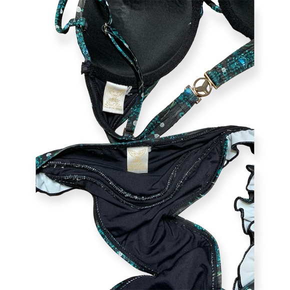 Lisa Blue Call of the Whale Bikini Set Swimsuit Bejeweled Teal Blue and Black - Picture 7 of 7